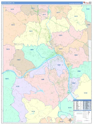 Beaver County, PA ColorCast style ZIP Code wall map