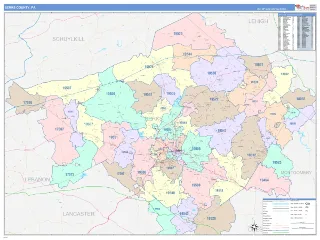 Berks County, PA ColorCast style ZIP Code wall map