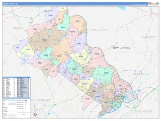 Bucks County, PA ColorCast style ZIP Code wall map