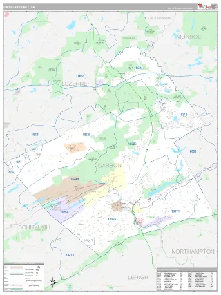 Carbon County, PA Classic style ZIP Code wall map