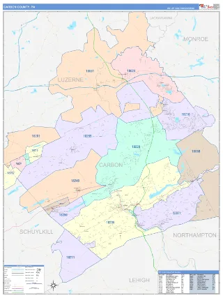 Carbon County, PA ColorCast style ZIP Code wall map