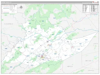 Centre County, PA Classic style ZIP Code wall map
