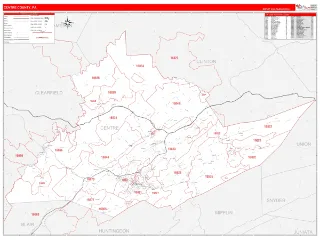 Centre County, PA RedLine style ZIP Code wall map