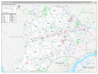 Chester County, PA Classic style ZIP Code wall map