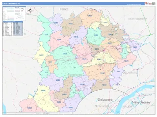 Chester County, PA ColorCast style ZIP Code wall map