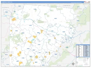 Clearfield County, PA Business Reference style ZIP Code wall map