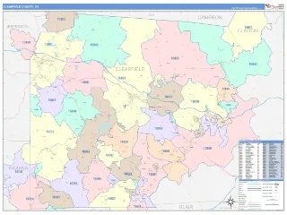 Clearfield County, PA ColorCast style ZIP Code wall map
