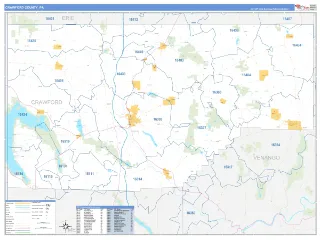 Crawford County, PA Business Reference style ZIP Code wall map