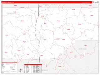 Crawford County, PA RedLine style ZIP Code wall map
