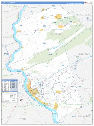 Dauphin County, PA Business Reference style ZIP Code wall map