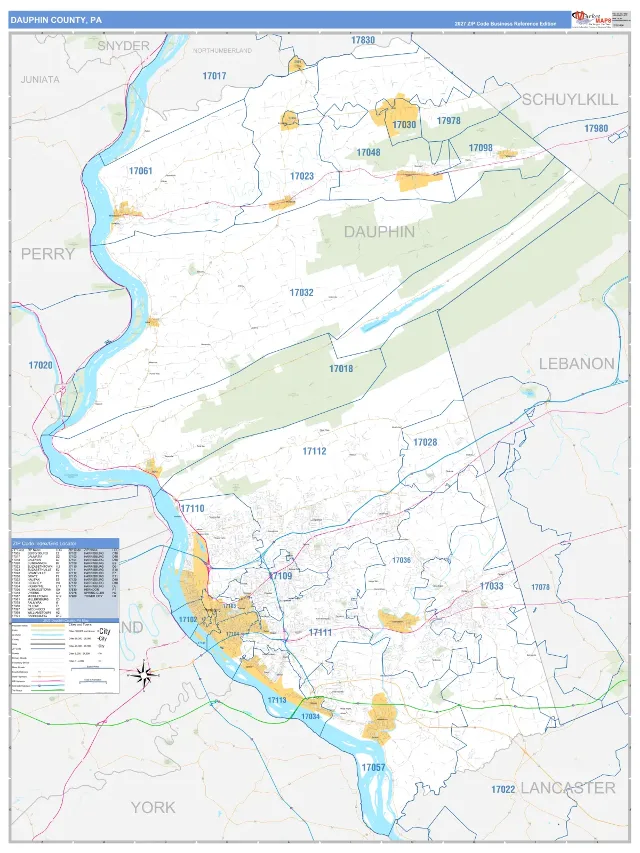 Dauphin County, PA ZIP Code Wall Map, Business Reference style