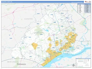 Delaware County, PA Business Reference style ZIP Code wall map