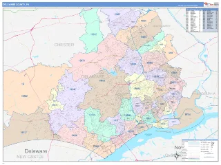 Delaware County, PA ColorCast style ZIP Code wall map