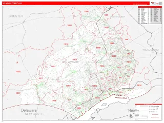 Delaware County, PA RedLine style ZIP Code wall map