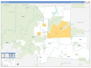 Elk County, PA Business Reference style ZIP Code wall map