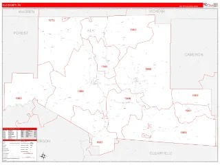 Elk County, PA RedLine style ZIP Code wall map
