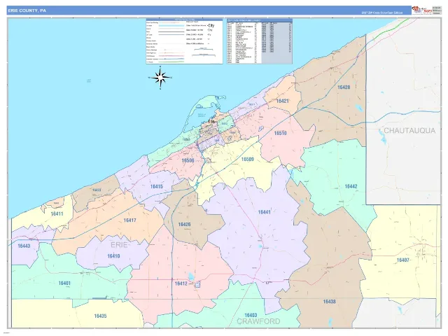 Erie County, PA ZIP Code Wall Map, ColorCast style