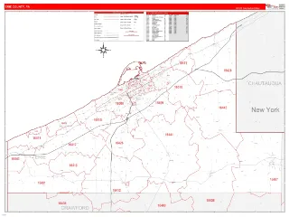 Erie County, PA RedLine style ZIP Code wall map