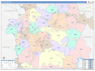 Fayette County, PA ColorCast style ZIP Code wall map