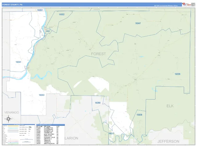 Forest County, PA ZIP Code Wall Map, Business Reference style