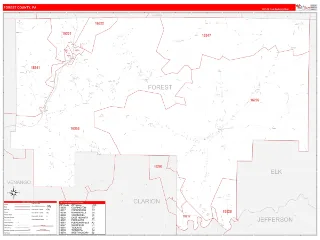 Forest County, PA RedLine style ZIP Code wall map