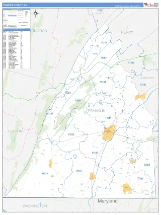 Franklin County, PA Business Reference style ZIP Code wall map
