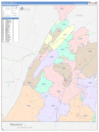 Franklin County, PA ColorCast style ZIP Code wall map