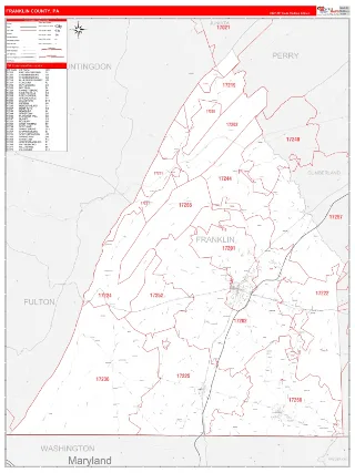 Franklin County, PA RedLine style ZIP Code wall map