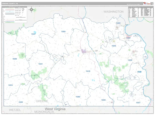 Greene County, PA ZIP Code Wall Map, Classic style