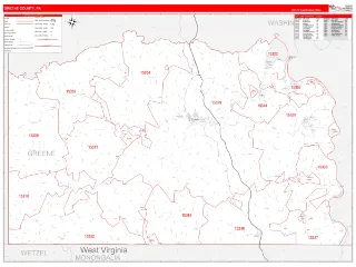 Greene County, PA RedLine style ZIP Code wall map