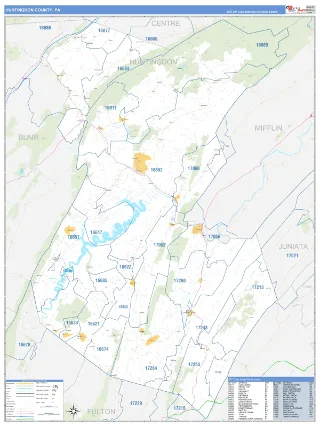 Huntingdon County, PA Business Reference style ZIP Code wall map