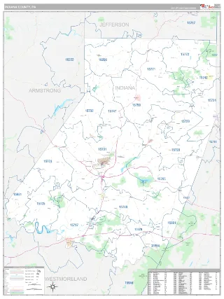 Indiana County, PA Classic style ZIP Code wall map