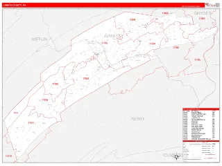 Juniata County, PA RedLine style ZIP Code wall map