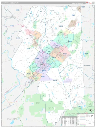 Lackawanna County, PA Classic style ZIP Code wall map