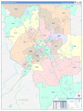 Lackawanna County, PA ColorCast style ZIP Code wall map