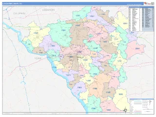 Lancaster County, PA ColorCast style ZIP Code wall map