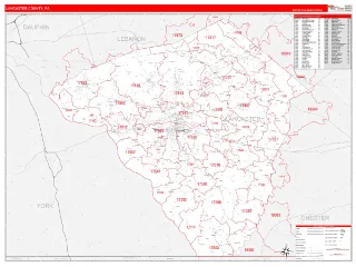 Lancaster County, PA RedLine style ZIP Code wall map