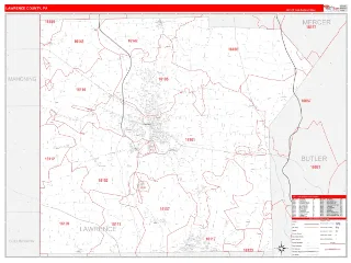 Lawrence County, PA RedLine style ZIP Code wall map