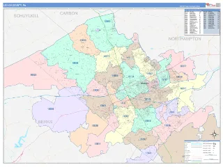 Lehigh County, PA ColorCast style ZIP Code wall map