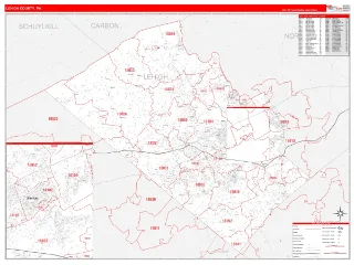 Lehigh County, PA RedLine style ZIP Code wall map