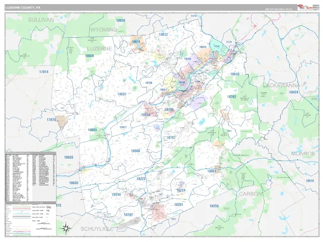 Luzerne County, PA ZIP Code Wall Map, Classic style