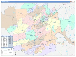 Luzerne County, PA ColorCast style ZIP Code wall map