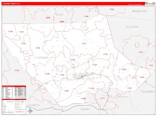 Lycoming County, PA RedLine style ZIP Code wall map