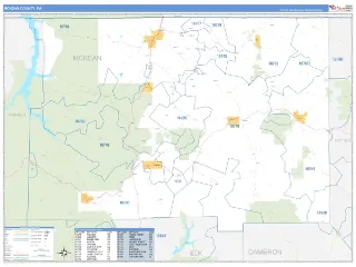 McKean County, PA Business Reference style ZIP Code wall map