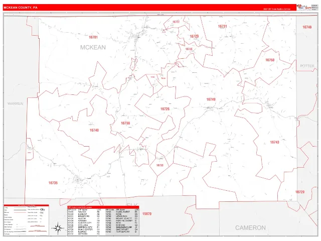 McKean County, PA ZIP Code Wall Map, RedLine style