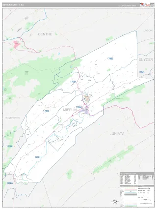 Mifflin County, PA Classic style ZIP Code wall map