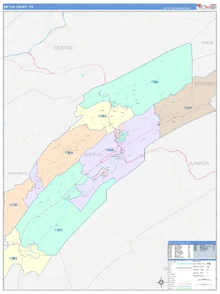 Mifflin County, PA ColorCast style ZIP Code wall map