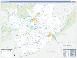 Monroe County, PA Business Reference style ZIP Code wall map