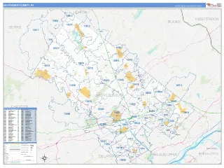 Montgomery County, PA Business Reference style ZIP Code wall map