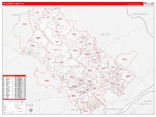Montgomery County, PA RedLine style ZIP Code wall map